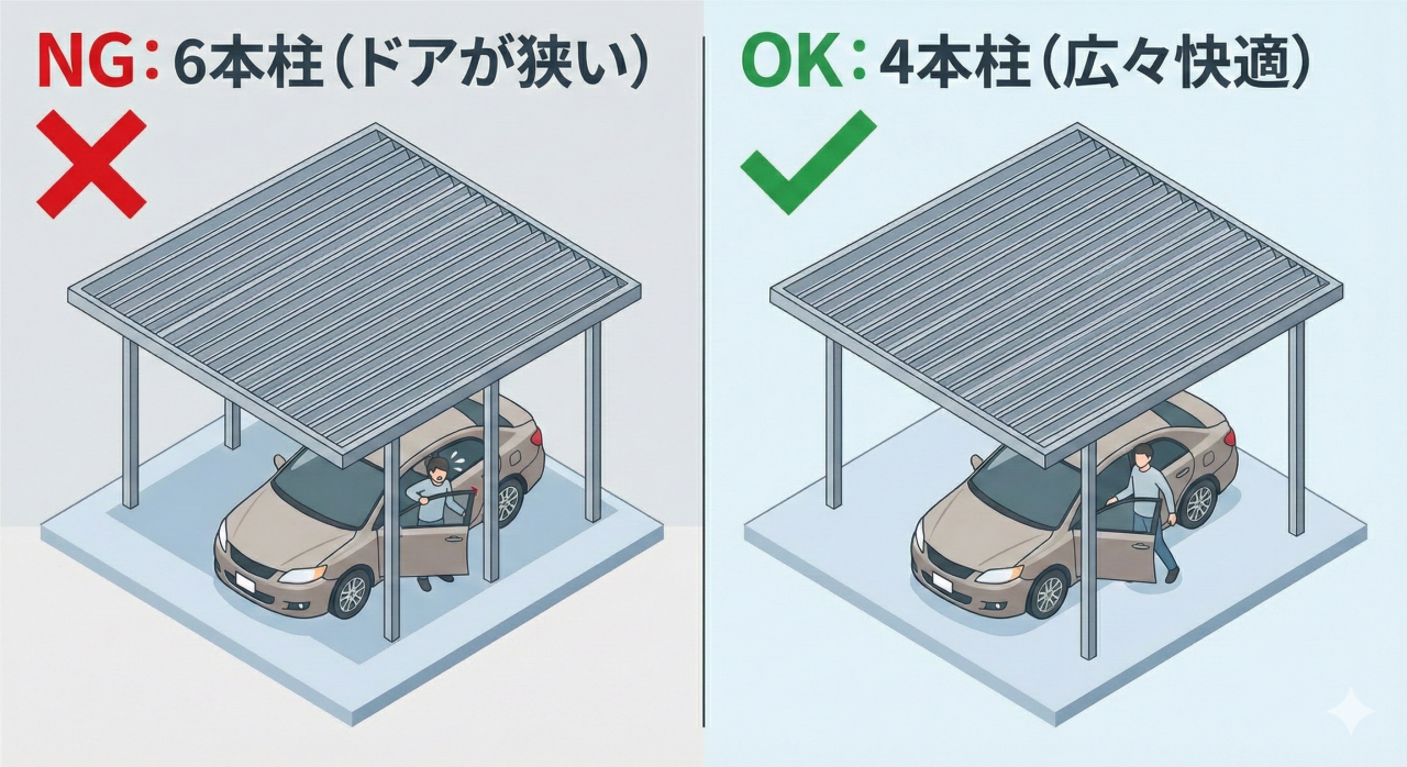 4本柱と6本柱の比較図