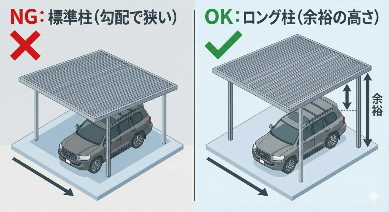 勾配による高さ減少の図解